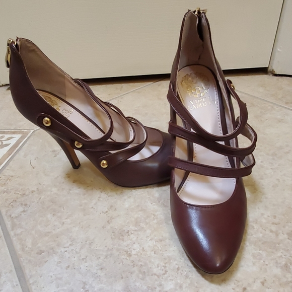 Vince Camuto brown/plum leather heels - Picture 1 of 7